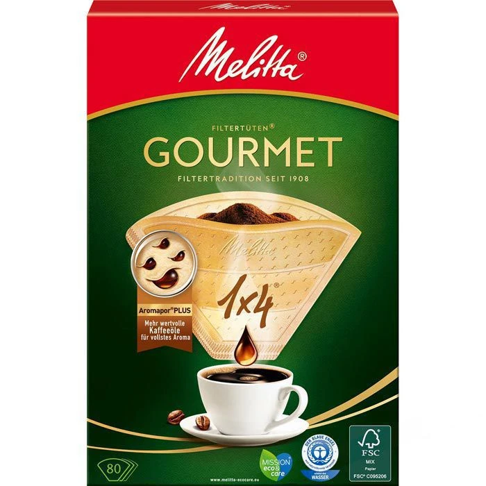Melitta Filtertüten Gourmet 1x4, Größe 4, Braun, 80 Stück