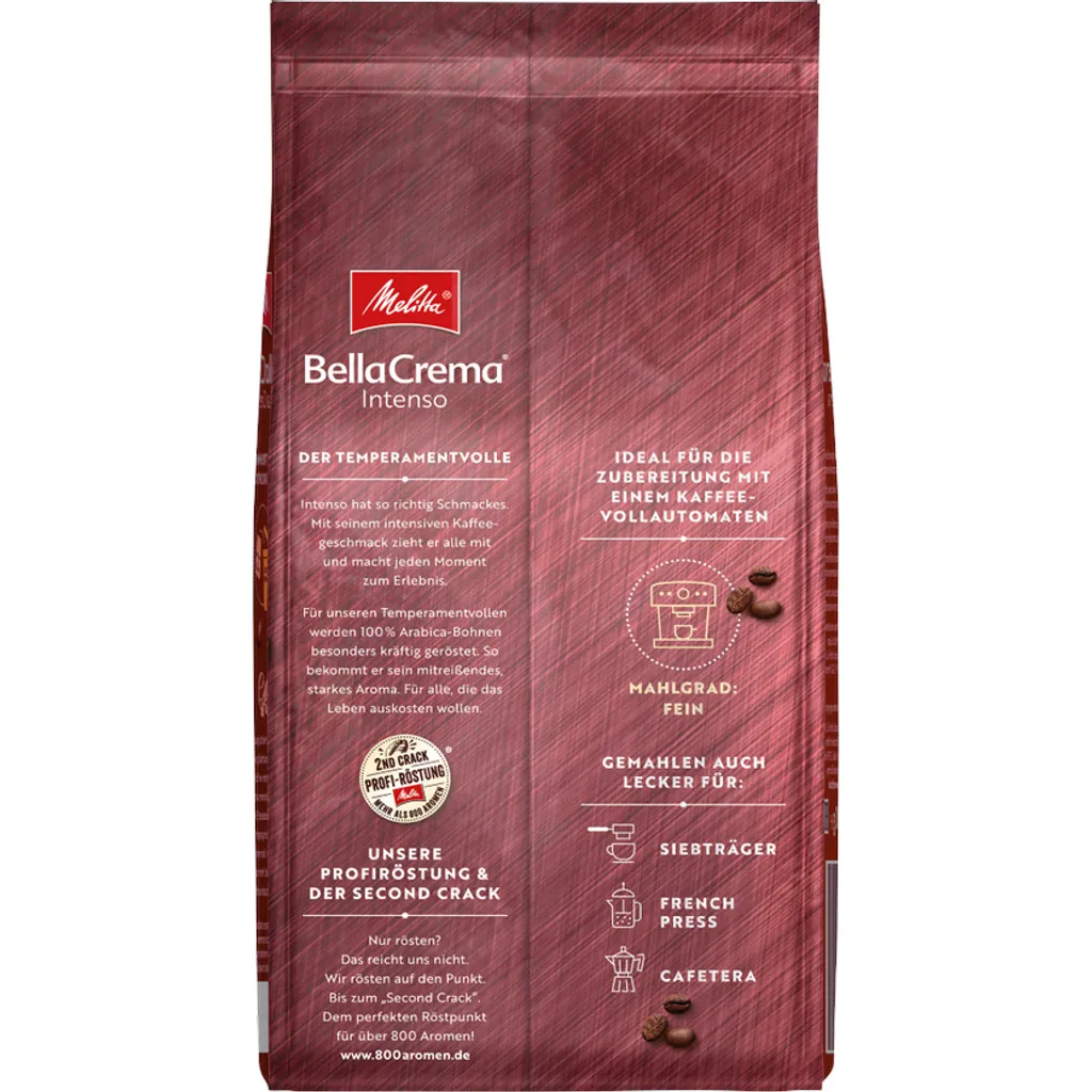 MELITTA Ganze Kaffeebohnen BellaCrema Intenso 1 Kg Starkes Aroma Intensiv – Bild 4