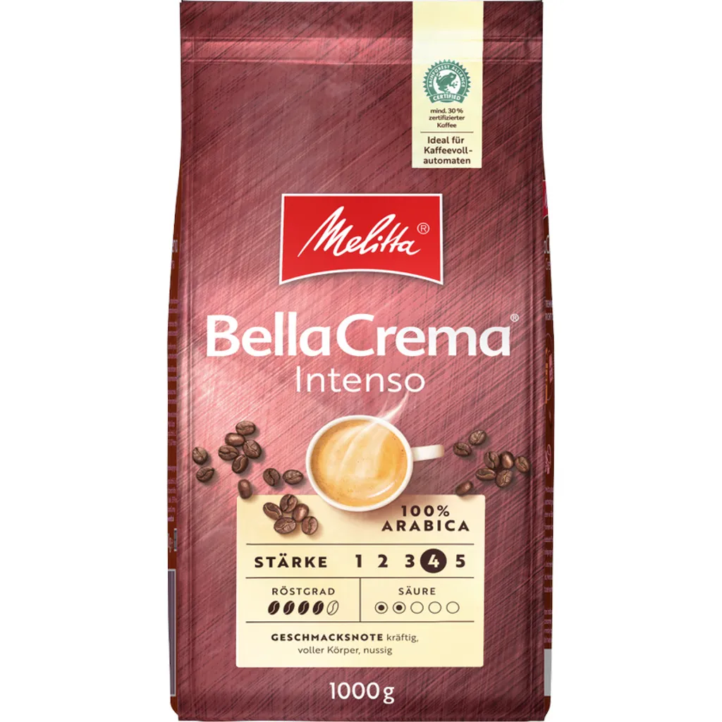 MELITTA Ganze Kaffeebohnen BellaCrema Intenso 1 Kg Starkes Aroma Intensiv – Bild 3